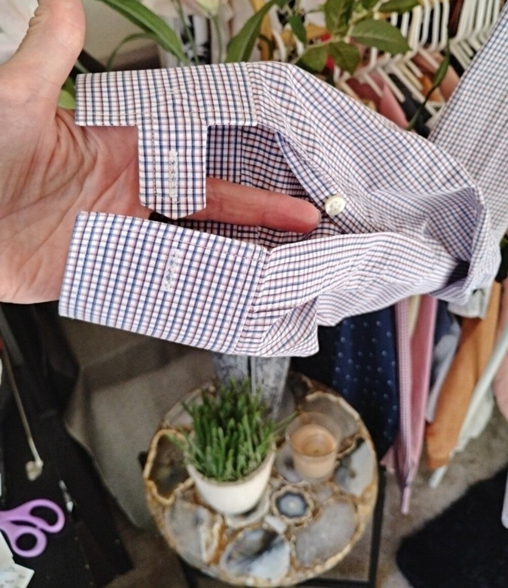 Tall Men’s White/Pink/Blue Micro-Check Dress Shirt - Picture 7 of 7